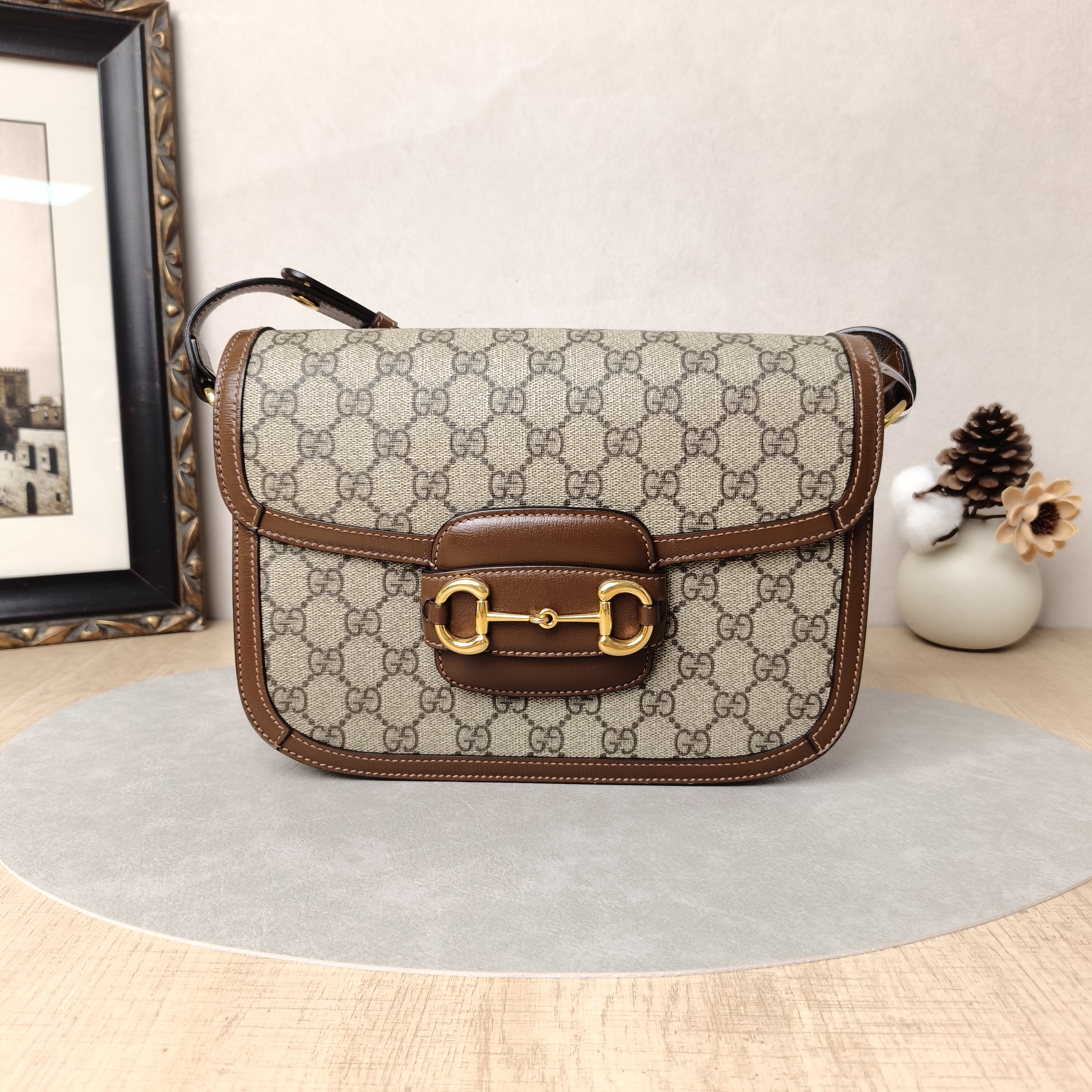 GUCCI Shoulder Bag Horsebit 1955 Horsebit Medium Monogram PVC Medium25 × 8 × 18 cm