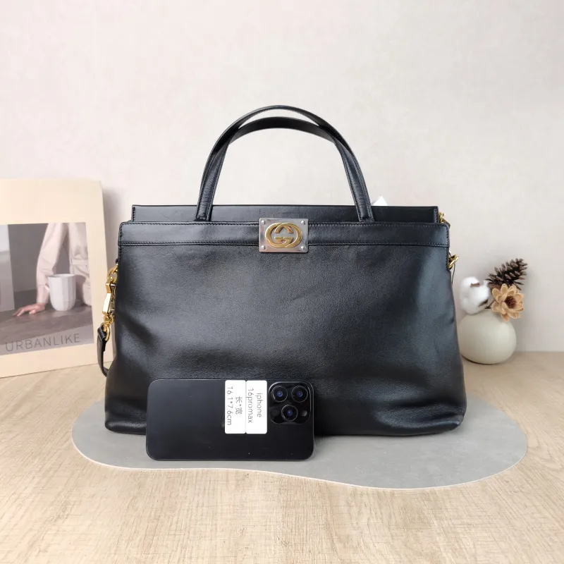 GUCCI Shoulder Bag G Tote Bag Black Calfskin 37 × 10 × 23 cm — cover view 3 of 5