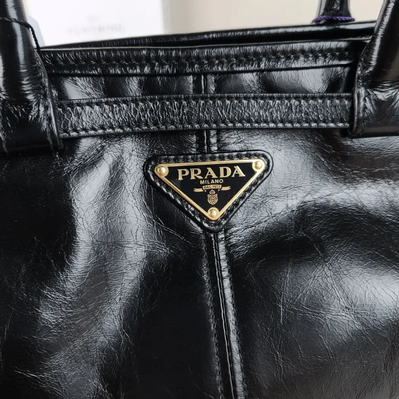 PRADA Shoulder Bag Bonnie Soft Lux Black Waxed Leather Medium 32 × 12 × 15.5 cm — detail view 11 of 11