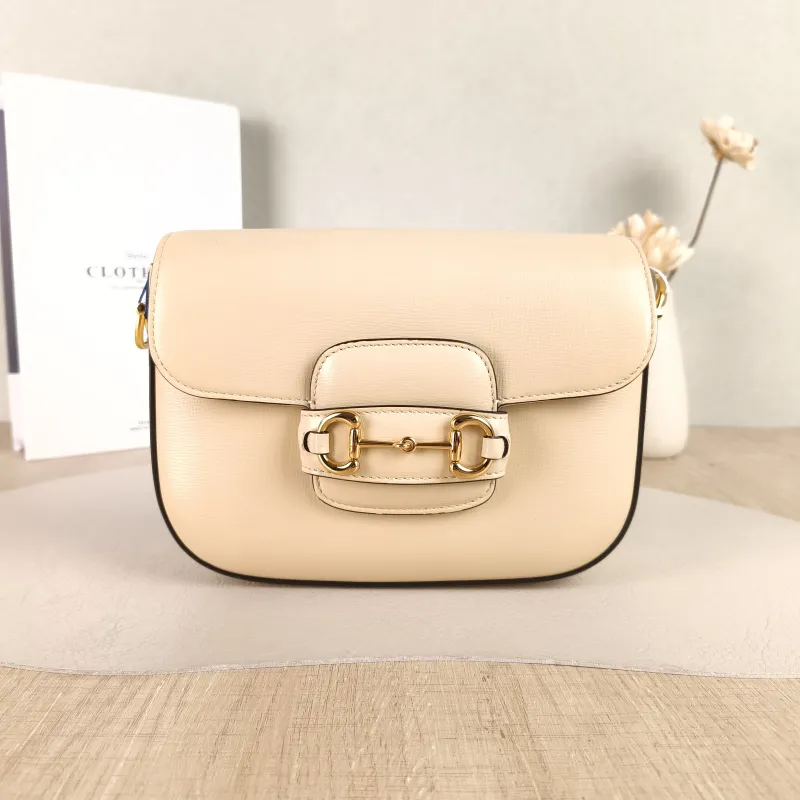 GUCCI Crossbody Bag Horsebit 1955 Horsebit Small Beige Calfskin Small 20.5 × 5 × 14.5 cm