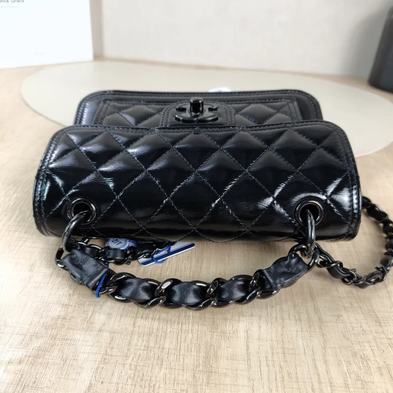 Chanel Crossbody Bag 23s Messenger Bag Black Waxed Leather Mini 19.5 × 6 × 13 cm — detail view 10 of 12