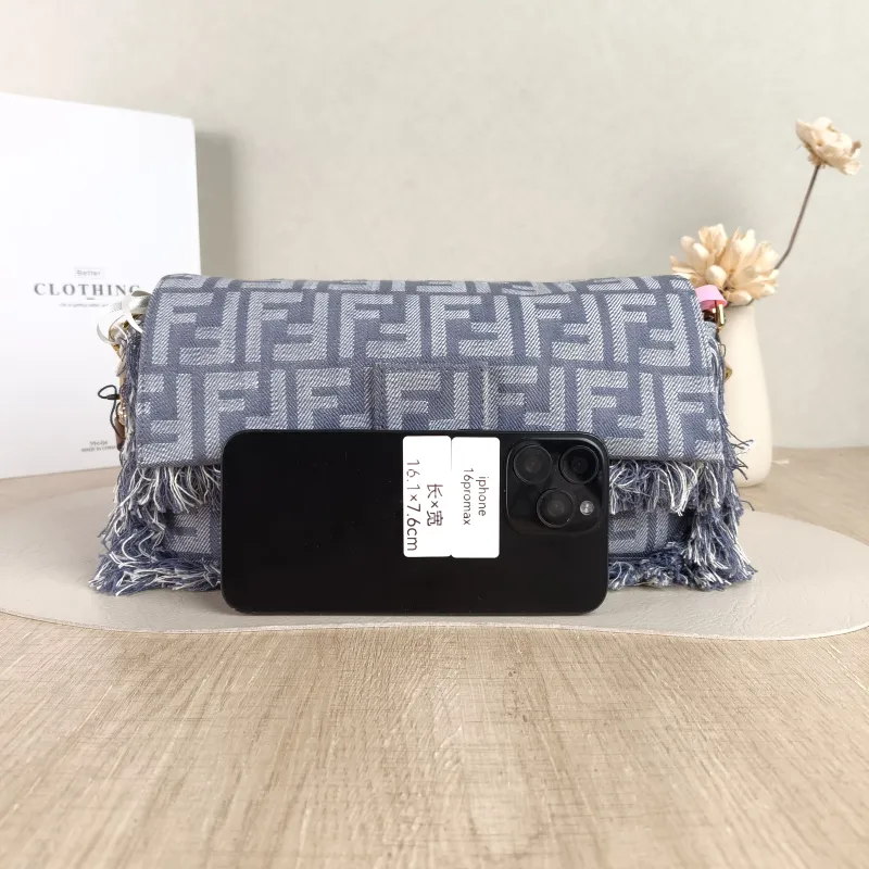 FENDI Crossbody Bag Baguette Baguette Bag Blue Canvas Medium 27 × 6 × 15 cm — cover view 4 of 5