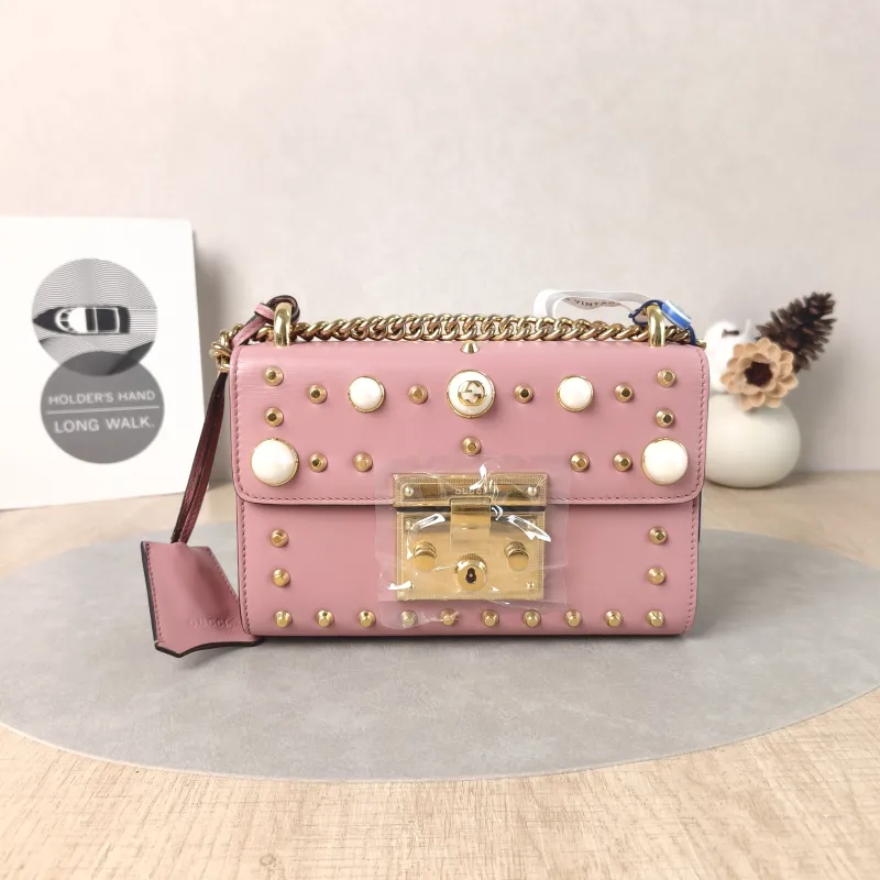 GUCCI Crossbody Bag Padlock Pink Calfskin Small 20.5 × 7.5 × 13 cm