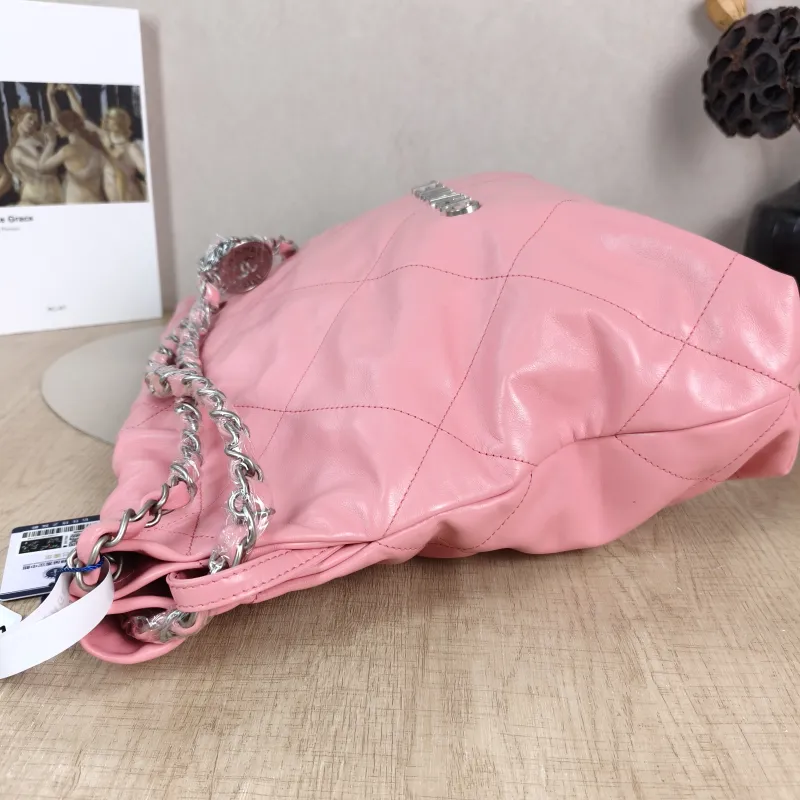 Chanel Shoulder Bag 22Bag Pink Silver-Tone Hardware Calfskin Small 35 × 7 × 37 cm — detail view 12 of 12