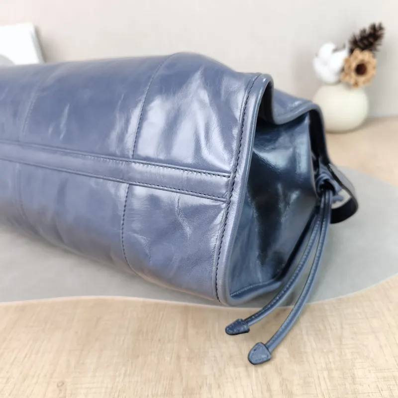 PRADA Shoulder Bag Bonnie Soft Lux Blue Waxed Leather Large 38 × 12 × 24 cm — detail view 9 of 11