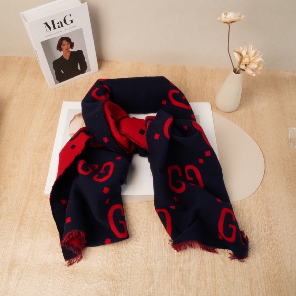 GUCCI Scarf Scarf Blue Red Wool One Size35*190cm