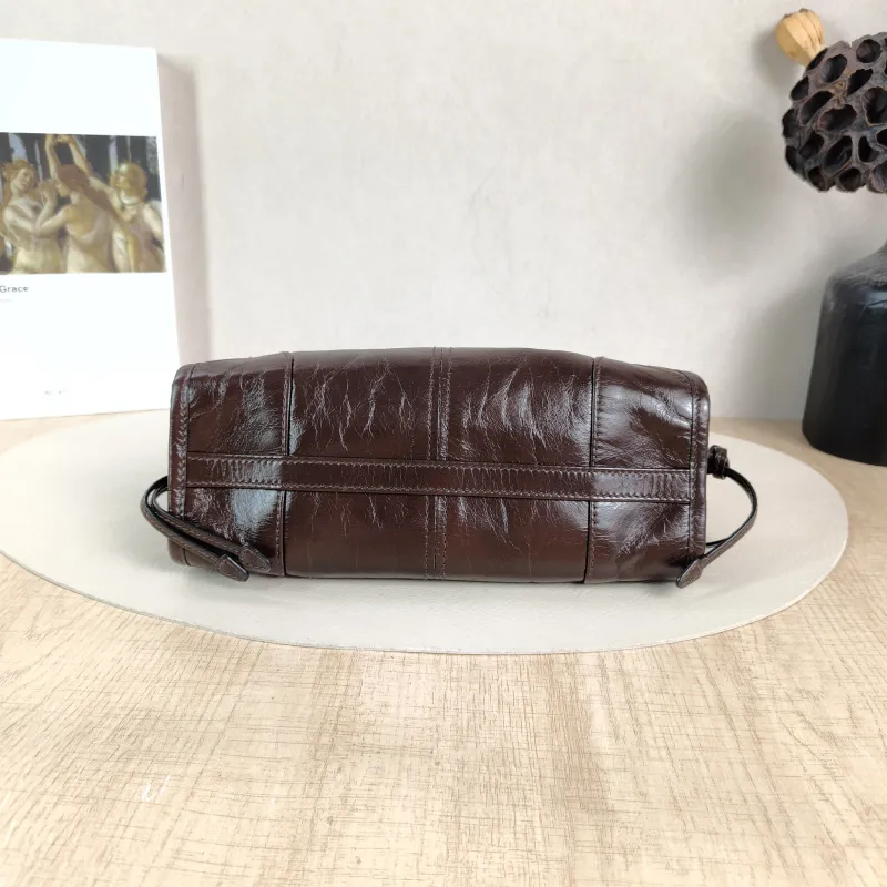 PRADA Top Handle Bag Bonnie Soft Lux Brown Waxed Leather Mini 23.5 × 9 × 12 cm — cover view 2 of 5