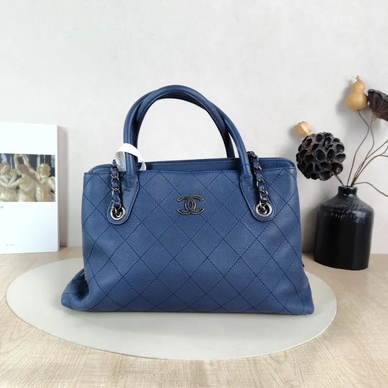 Chanel Top Handle Bag Shoulder Bag Blue Grained Calfskin One Size 33 × 9 × 22 cm 21