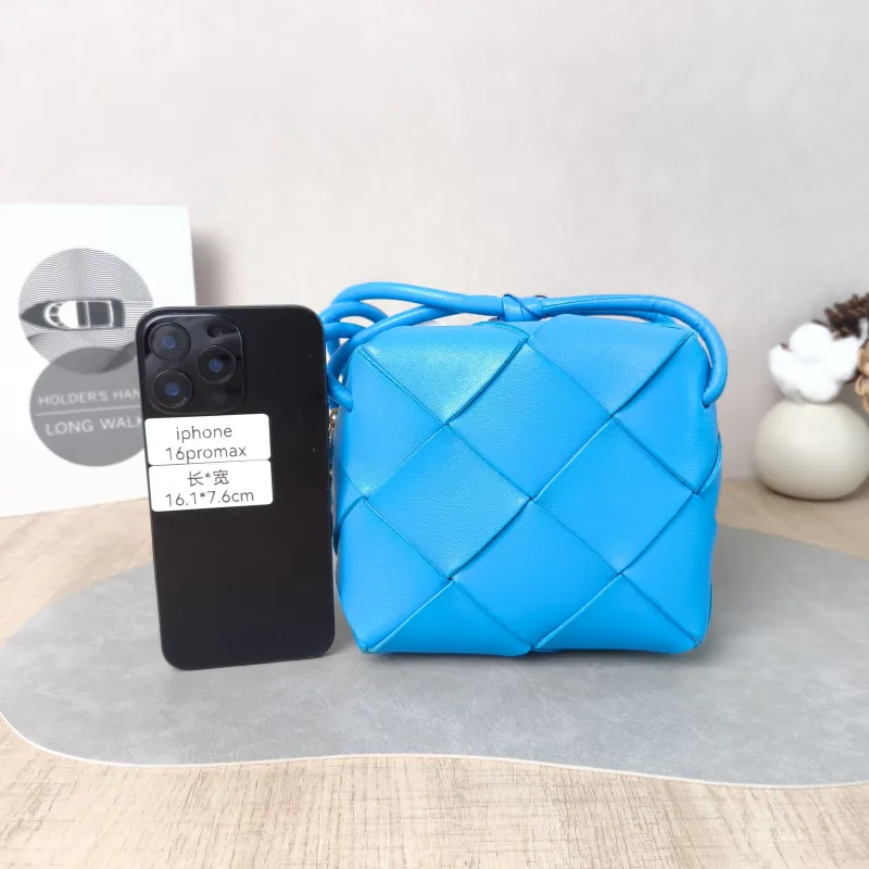 Bottega Veneta Crossbody Bag Cassette Woven Camera Bag Blue Lambskin Mini 14.5 × 7 × 14.5 cm — cover view 2 of 5