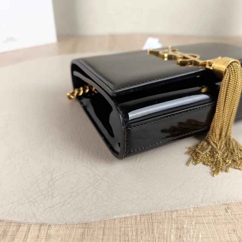 SAINT LAURENT Crossbody Bag KATE Edition Black with Gold-Tone Hardware Patent Leather Mini 17 × 5 × 11.5 cm — detail view 3 of 8