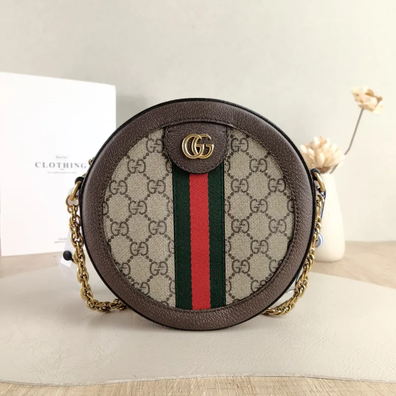 GUCCI Crossbody Bag Ophidia GG Round Bag Monogram PVC Mini 18 × 4.5 × 18 cm