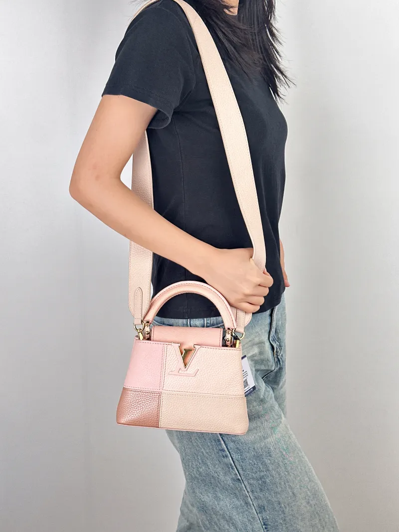 Louis Vuitton Crossbody Bag Capucines Pink Colorblock Calfskin · mini21 × 8 × 14 cm — on-model view 3 of 3