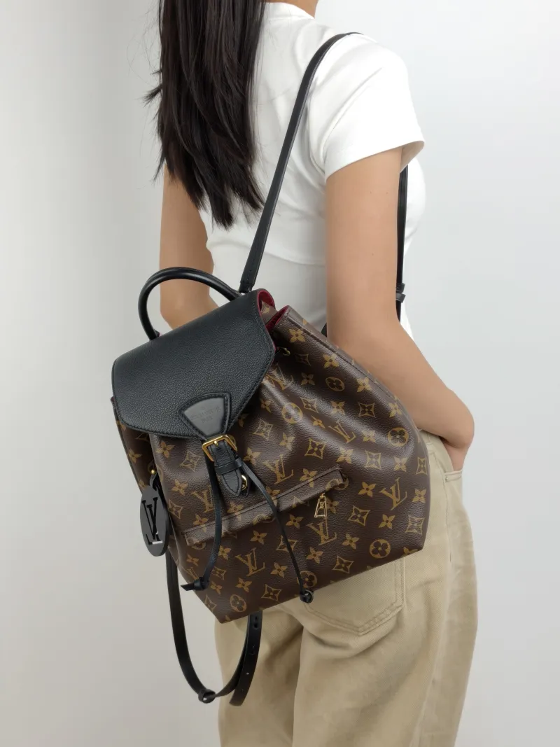 Louis Vuitton Backpack Montsouris Backpack Black PVC · Calfskin Small 27.5 × 14 × 33 cm — on-model view 3 of 3