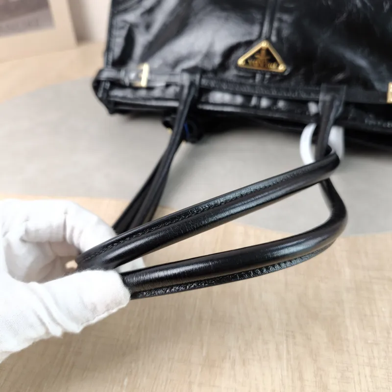PRADA Shoulder Bag Bonnie Soft Lux Black Waxed Leather Medium 32 × 12 × 15.5 cm — detail view 3 of 13
