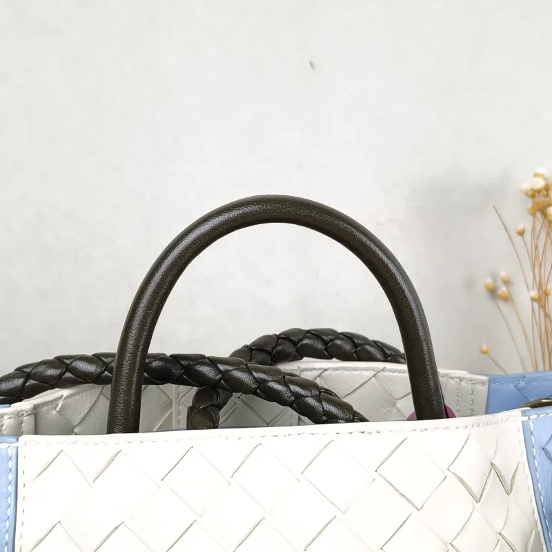 Bottega Veneta Top Handle Bag Woven Top Handle Bag Blue White Calfskin 30 × 12 × 24 cm — detail view 2 of 12