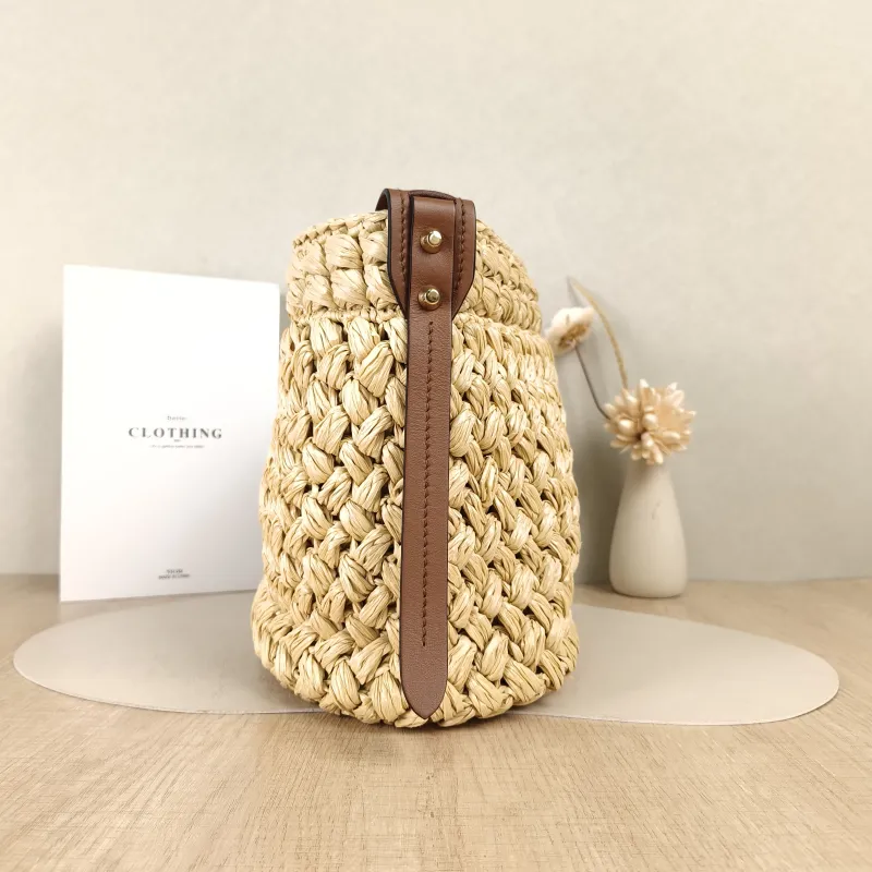 PRADA Shoulder Bag Bucket Bag Brown Woven One Size27 × 14 × 25 cm — detail view 6 of 13