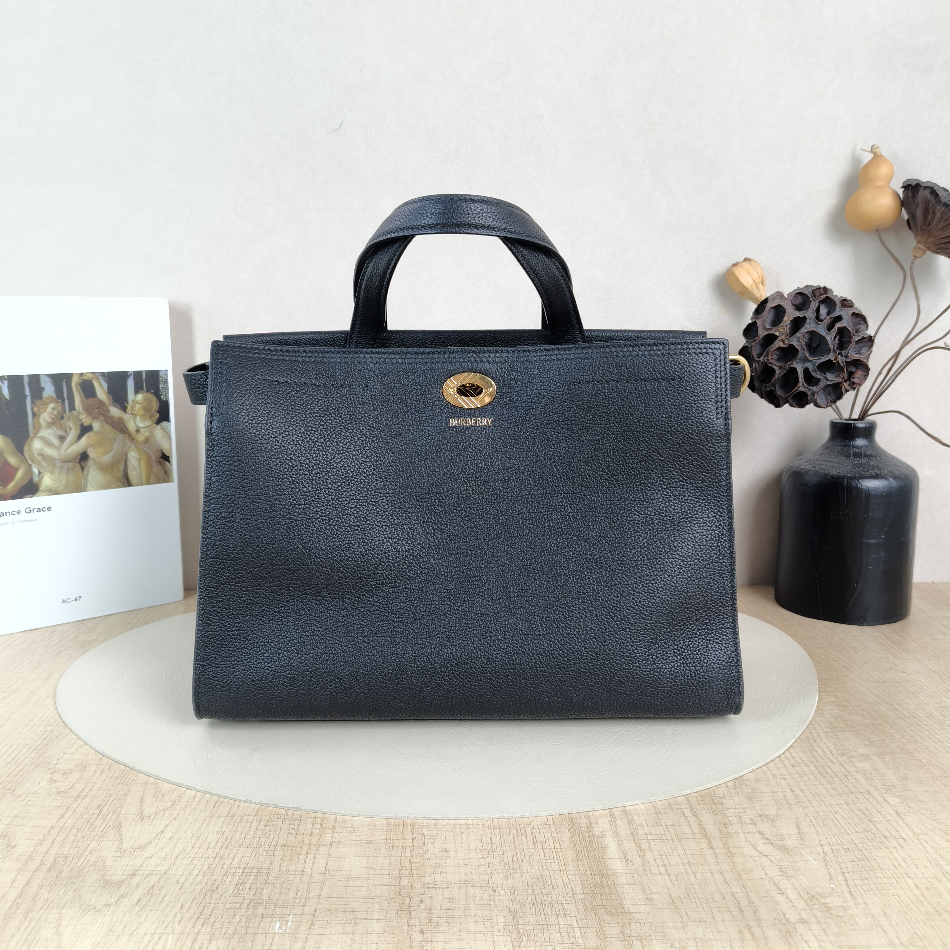 BURBERRY Top Handle Bag Top Handle Crossbody Bag Black Calfskin One Size31 × 12 × 22 cm