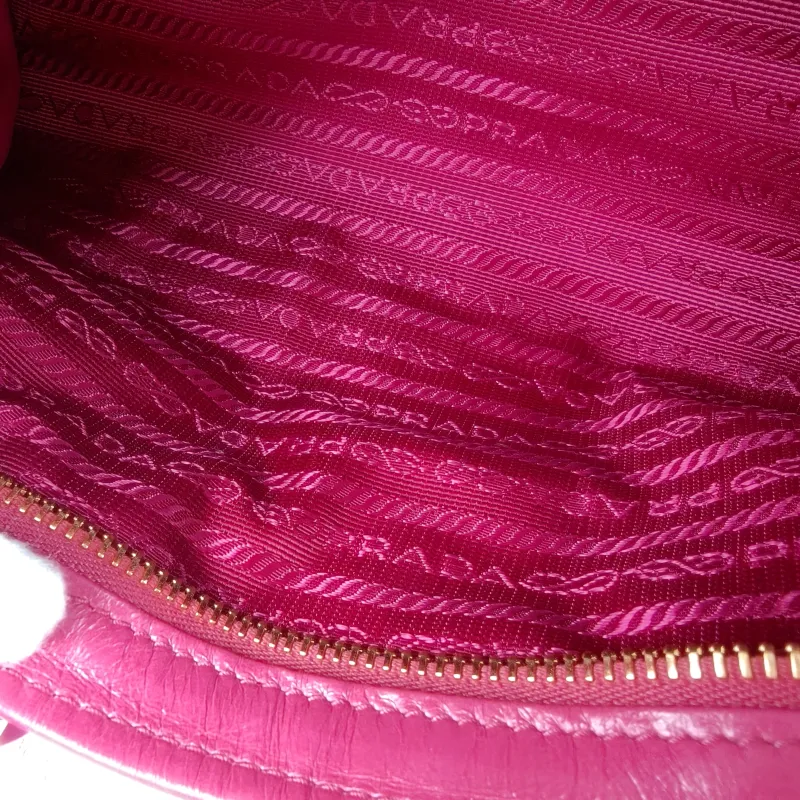 PRADA Top Handle Bag Bonnie Soft Lux Red Waxed Leather Calfskin Mini 23.5 × 9 × 12 cm — detail view 7 of 12
