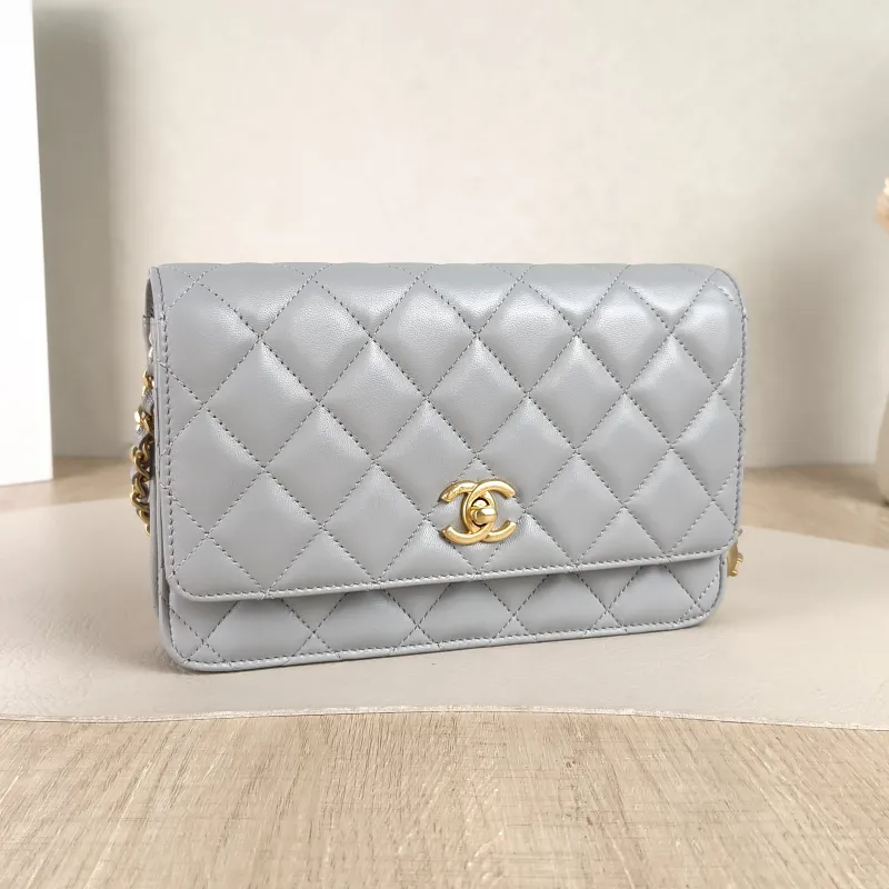 Chanel Crossbody Bag Classic Flap WOC CF WOCWOC Bag Grey Lambskin 19.2 × 3.5 × 12.3 cm Microchip Edition — cover view 2 of 6