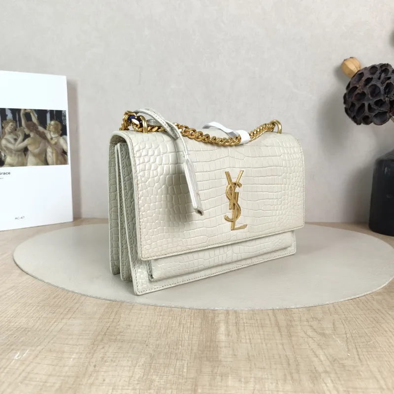 SAINT LAURENT Crossbody Bag SUNSET White Calfskin Medium 22 × 6.5 × 16 cm — cover view 2 of 5
