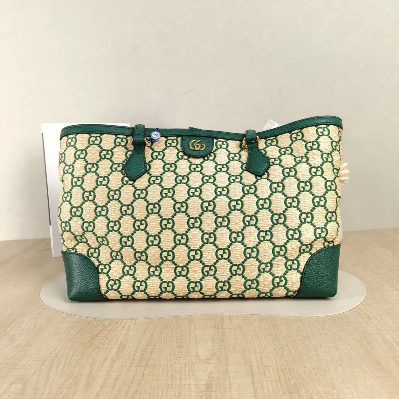 GUCCI Shoulder Bagophidia GG Tote Bag Yellow Green Woven One Size38 × 14 × 28 cm