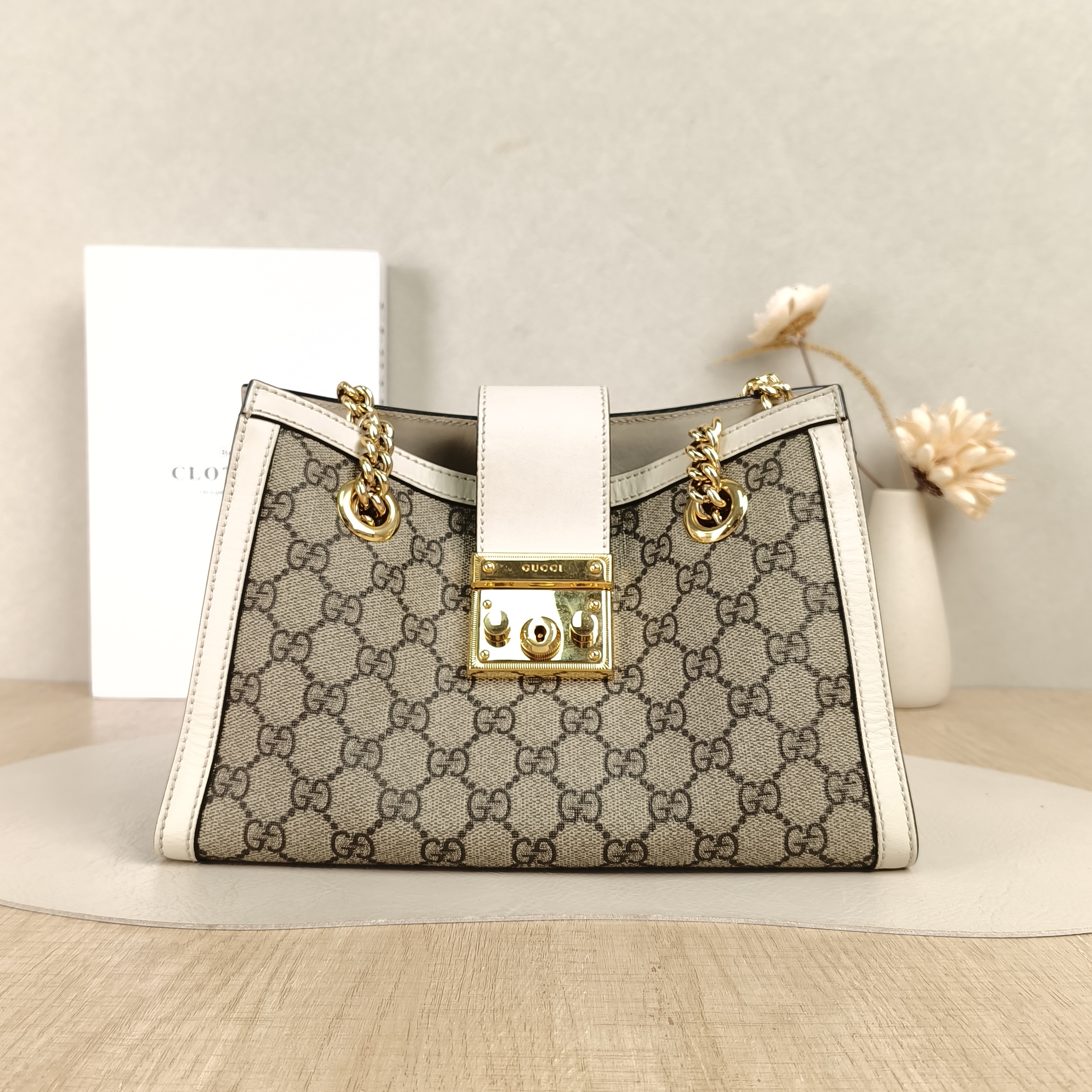 GUCCI Shoulder Bag Padlock Tote White Monogram PVC Medium26 × 10 × 18 cm