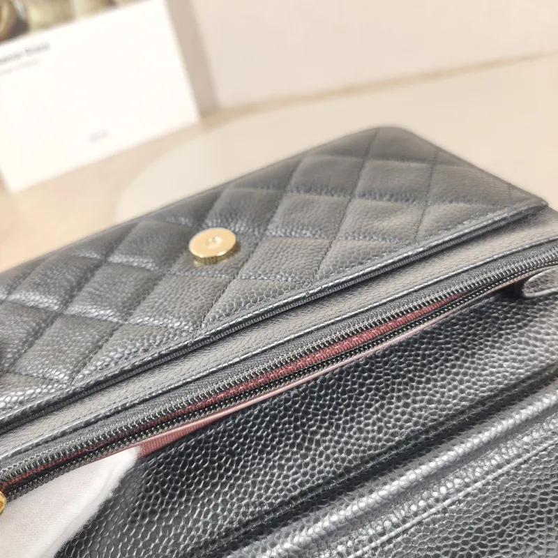 Chanel Crossbody Bag Classic Flap WOC CF WOCWOC Bag Black Grained Calfskin Mini 19.2 × 3.5 × 12.3 cm — detail view 9 of 14