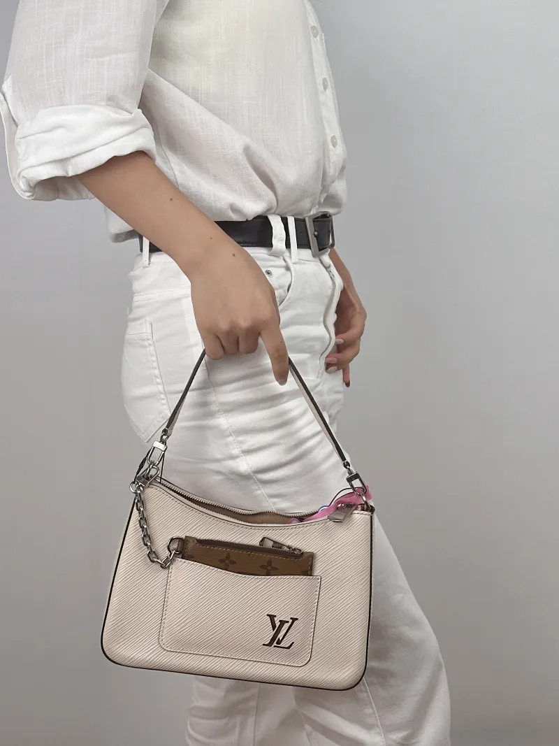 Louis Vuitton Crossbody Bag MARELLE White Epi Embossed Calfskin Small 25 × 8 × 15 cm — on-model view 2 of 2