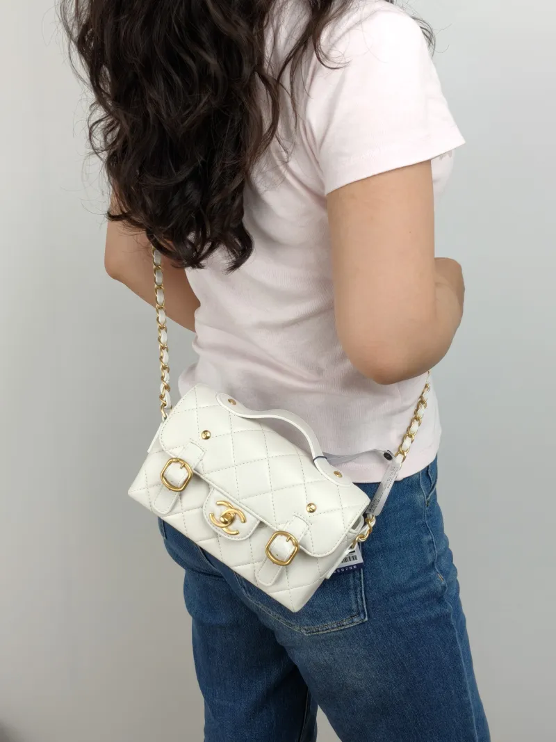 Chanel Crossbody Bag Messenger Bag White Calfskin One Size 20 × 7 × 12.5 cm — on-model view 1 of 2