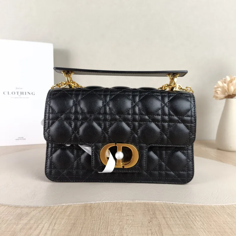 DIOR Shoulder Bag Jolie Top Handle Pearl Crossbody Bag Black Calfskin Small22 × 8 × 14 cm