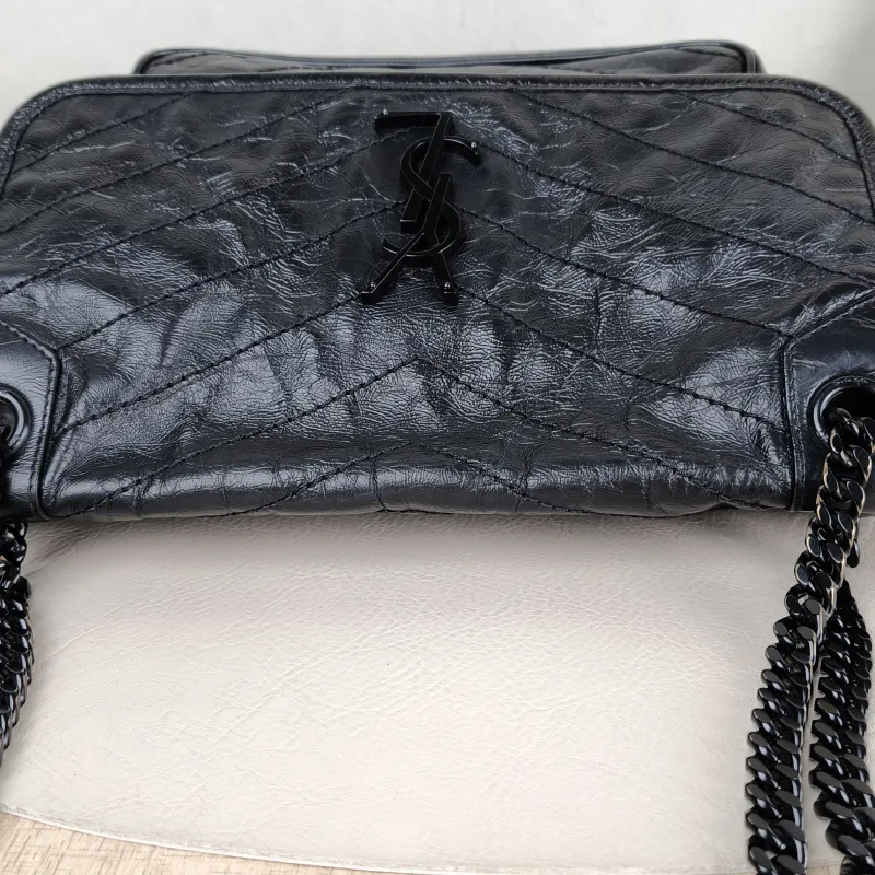 SAINT LAURENT Crossbody Bag Niki Black Waxed Leather Calfskin Medium 28 × 8.5 × 20 cm — detail view 6 of 14