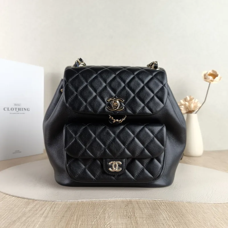 Chanel Backpack Duma Black Calfskin Large 21 × 13 × 23 cm