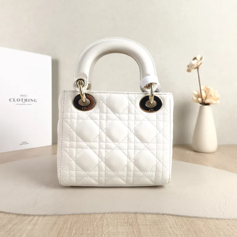 DIOR Crossbody Bag Lady Lady Dior Bag White Lambskin Mini 17 × 7 × 15 cm — cover view 4 of 5