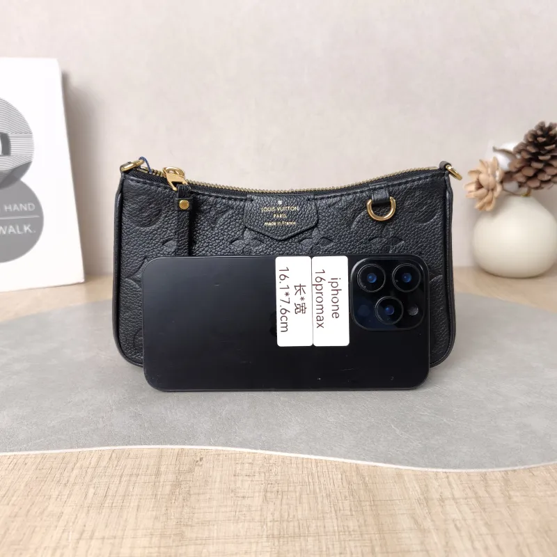 Louis Vuitton Crossbody Bag EASY POUCH ON STRAP Black Monogram Empreinte Embossed Calfskin Mini 19 × 3 × 11.5 cm — cover view 4 of 6