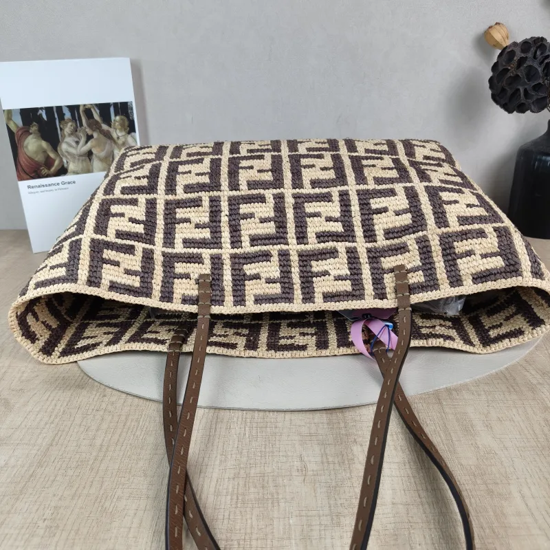 FENDI Top Handle Bag Top Handle Bag Brown Woven One Size 39 × 12 × 28 cm — detail view 4 of 10