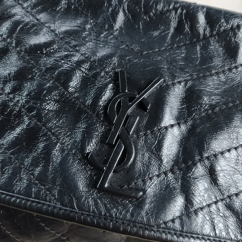 SAINT LAURENT Crossbody Bag Niki Black Waxed Leather Calfskin Medium 28 × 8.5 × 20 cm — detail view 12 of 13