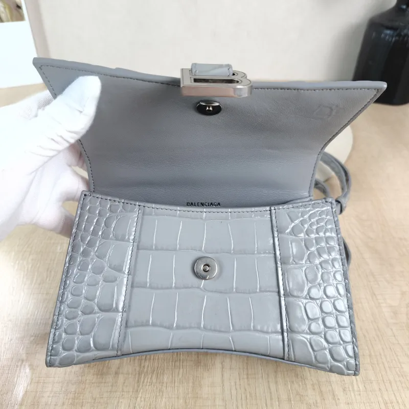 BALENCIAGA Crossbody Bag Hourglass Hourglass Bag Grey Calfskin Mini 19 × 6.5 × 12 cm — detail view 10 of 14