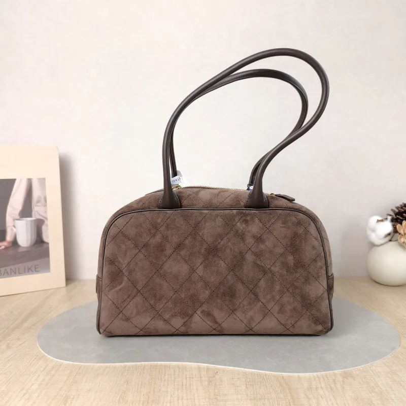 Chanel Shoulder Bag Bowling Bag Brown Suede Medium 30 × 9 × 17 cm — cover view 2 of 6