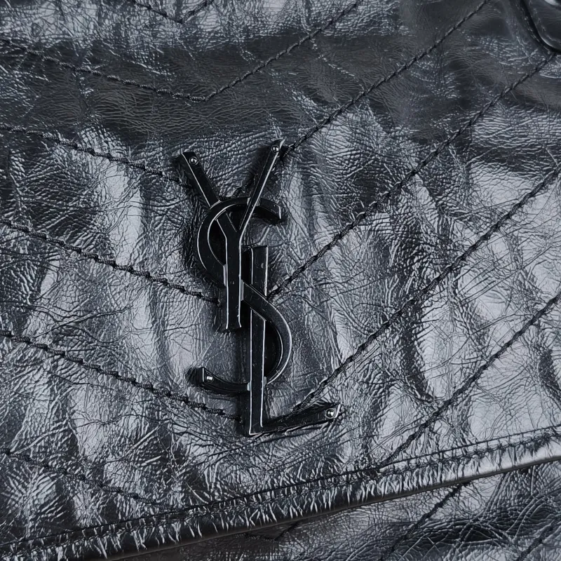 SAINT LAURENT Crossbody Bag Niki Black Waxed Leather Calfskin Medium 28 × 8.5 × 20 cm — detail view 7 of 14