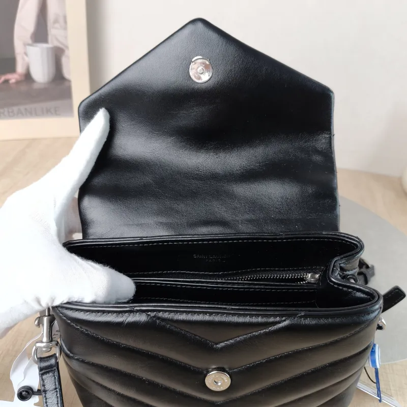 SAINT LAURENT Crossbody Bag LOULOU Black Calfskin Mini 20 × 7.5 × 14 cm — detail view 5 of 12