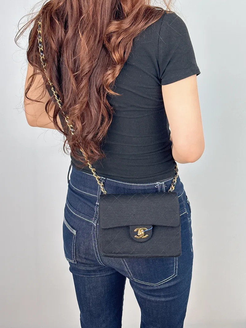Chanel Crossbody Bag Classic Flap Mini CF Mini Black Canvas One Size 17 × 7 × 13.5 cm 0 — on-model view 1 of 2