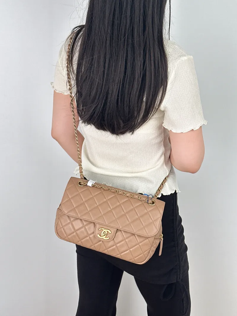 Chanel Crossbody Bagcf Collection Crossbody Bag Taupe Calfskin One Size26 × 6 × 17 cm — on-model view 1 of 2