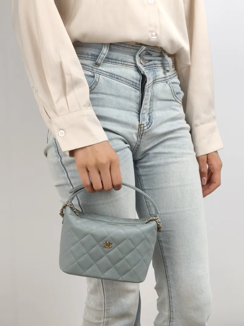 Chanel Crossbody Bag Crossbody Bag Blue Grained Calfskin One Size 21.5 × 7.5 × 19 cm — on-model view 1 of 2