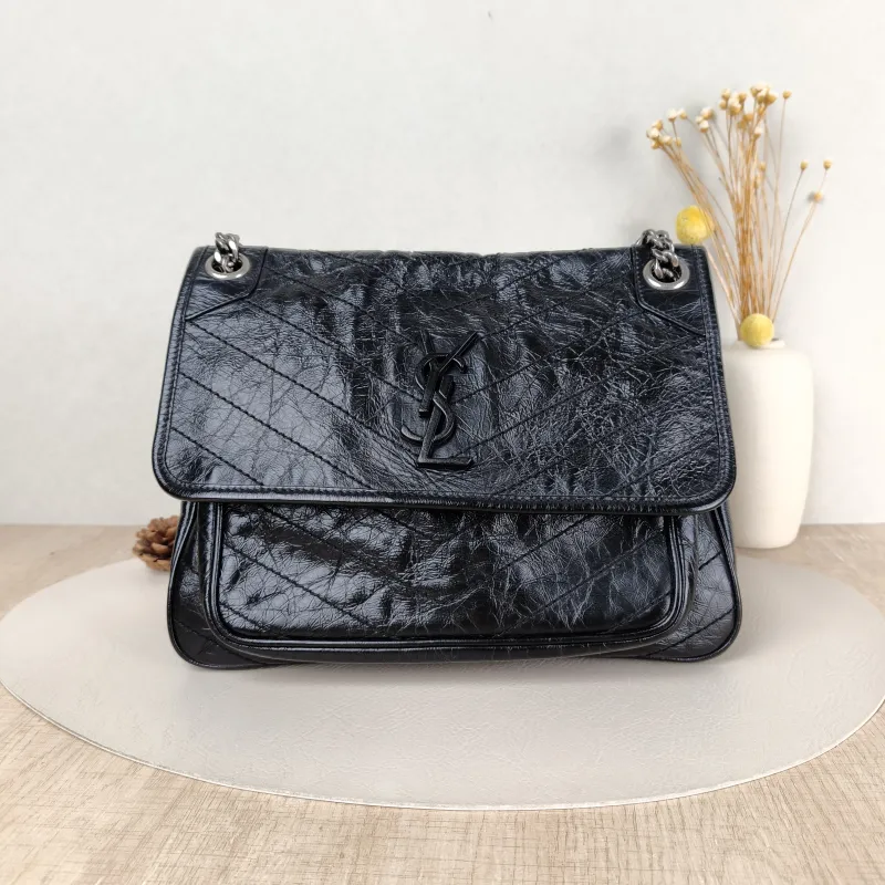 SAINT LAURENT Crossbody Bag Niki D Waxed Leather Calfskin Medium 28 × 8.5 × 20 cm