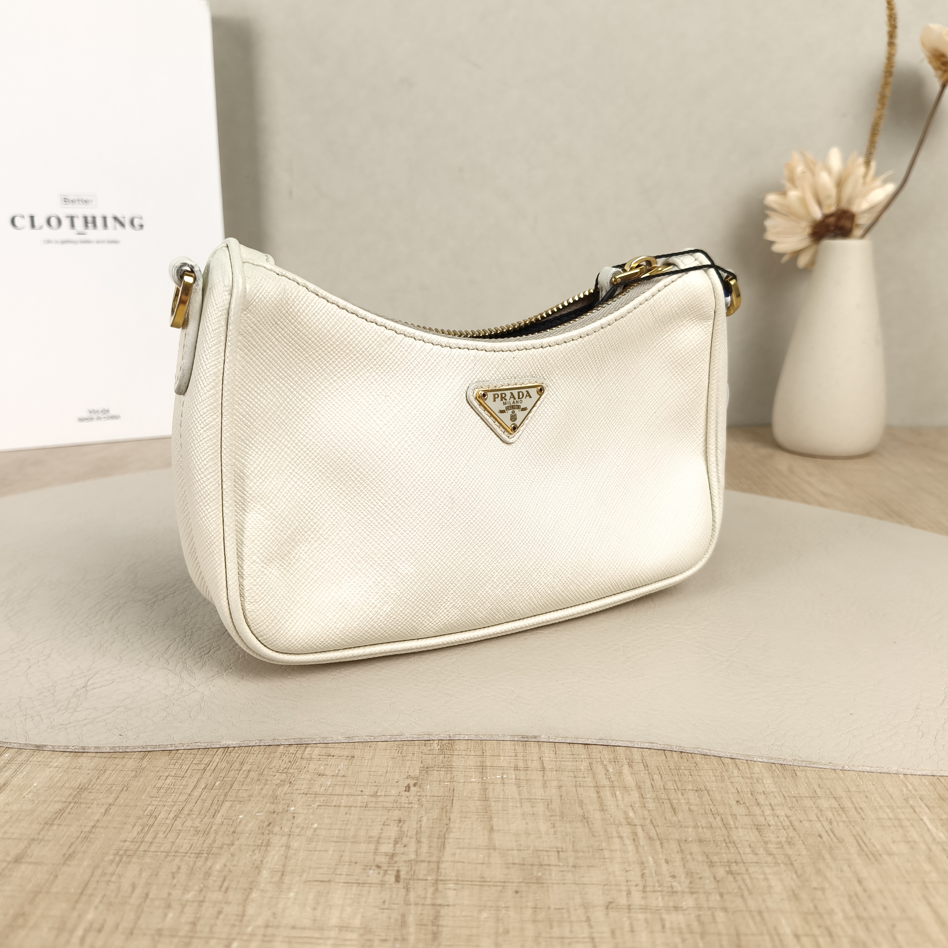PRADA Shoulder Bag Re-Edition hobo White Calfskin Mini17 × 4 × 12 cm — cover view 2 of 5