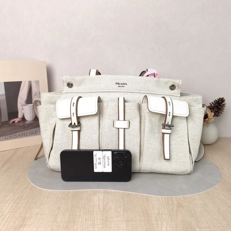 PRADA Shoulder Bag Route Tote Bag Canvas · Calfskin Large 34 × 17 × 25 cm — cover view 6 of 6