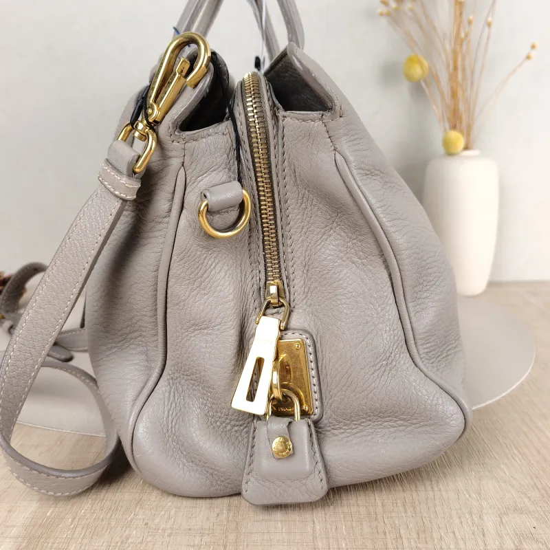 PRADA Top Handle Bag Tote Bag Grey Calfskin 27.5 × 13 × 21 cm — detail view 2 of 14