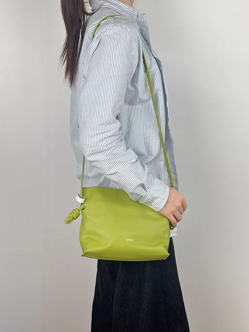 LOEWE Crossbody Bag Flamenco Green Calfskin Mini 24 × 9 × 18 cm — on-model view 2 of 2