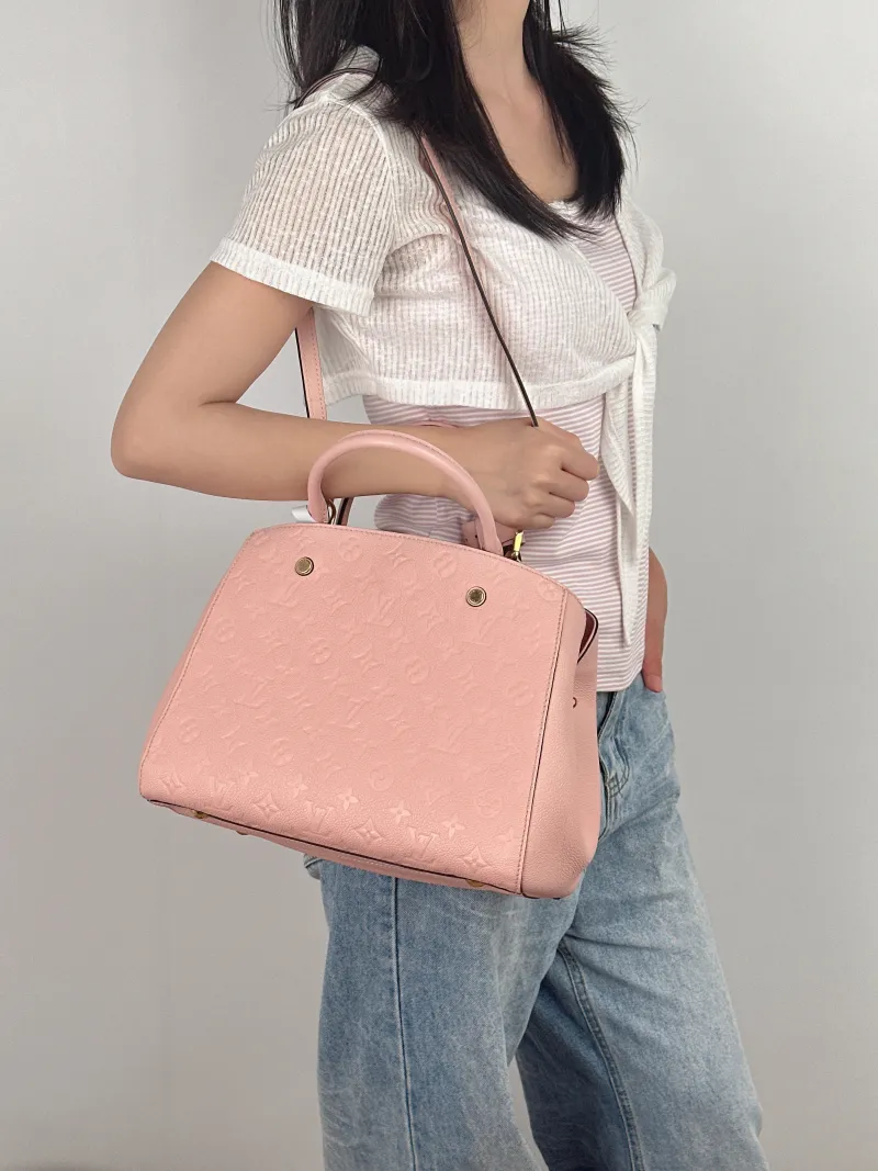 Louis Vuitton Top Handle Bag Montaigne Pink Calfskin BB29 × 13 × 20 cm — on-model view 2 of 2