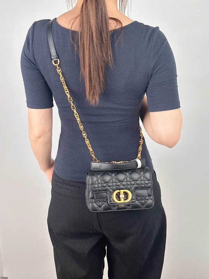 DIOR Crossbody Bag Jolie Top Handle Pearl Crossbody Bag Black Calfskin Mini 19 × 7 × 12 cm — on-model view 2 of 2